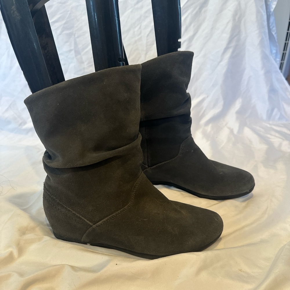 Cougar suede waterproof booties with small hidden heel.